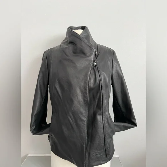 Vince Scuba Leather & Stretch Wool Panel Black Motto Jacket Womens L 8 - Picture 4 of 17